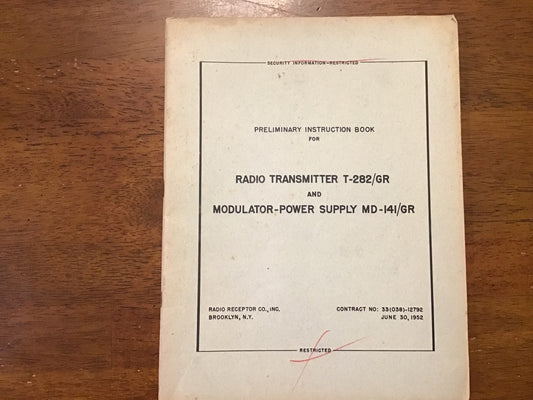 Korean War 1952 T-282/GR Radio Transmitter MD-141/GR Manual Restricted