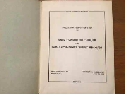 Korean War 1952 T-282/GR Radio Transmitter MD-141/GR Manual Restricted