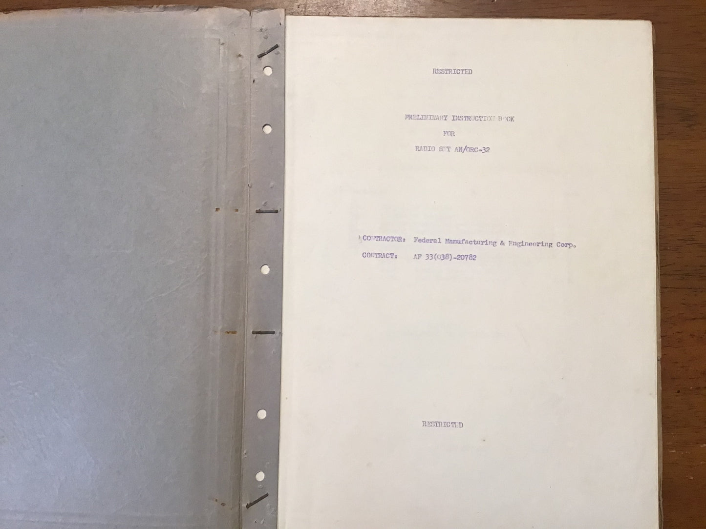 Rare AN/GRC-32 Radio Set Preliminary Instruction Manual Restricted USAF Military