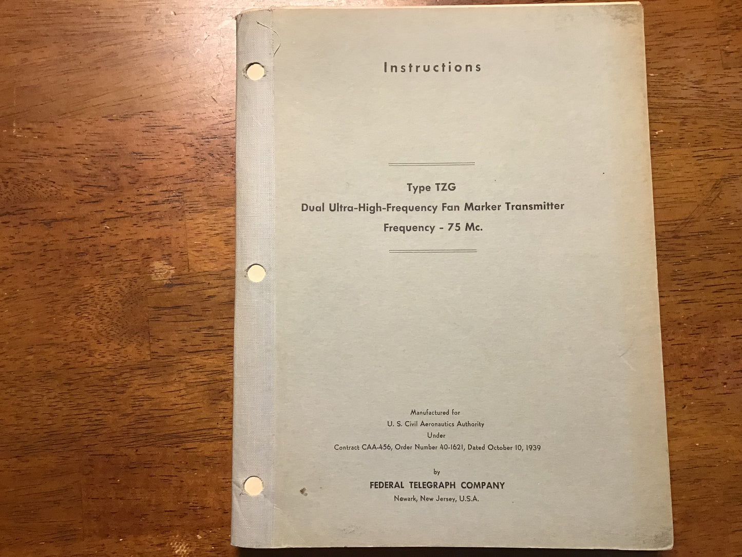 1939 CAA Type TZG Fan Marker Transmitter Manual Federal Telegraph