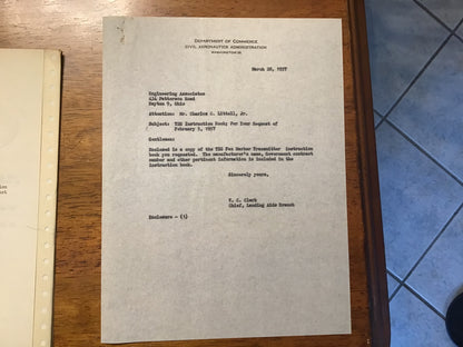 1939 CAA Type TZG Fan Marker Transmitter Manual Federal Telegraph