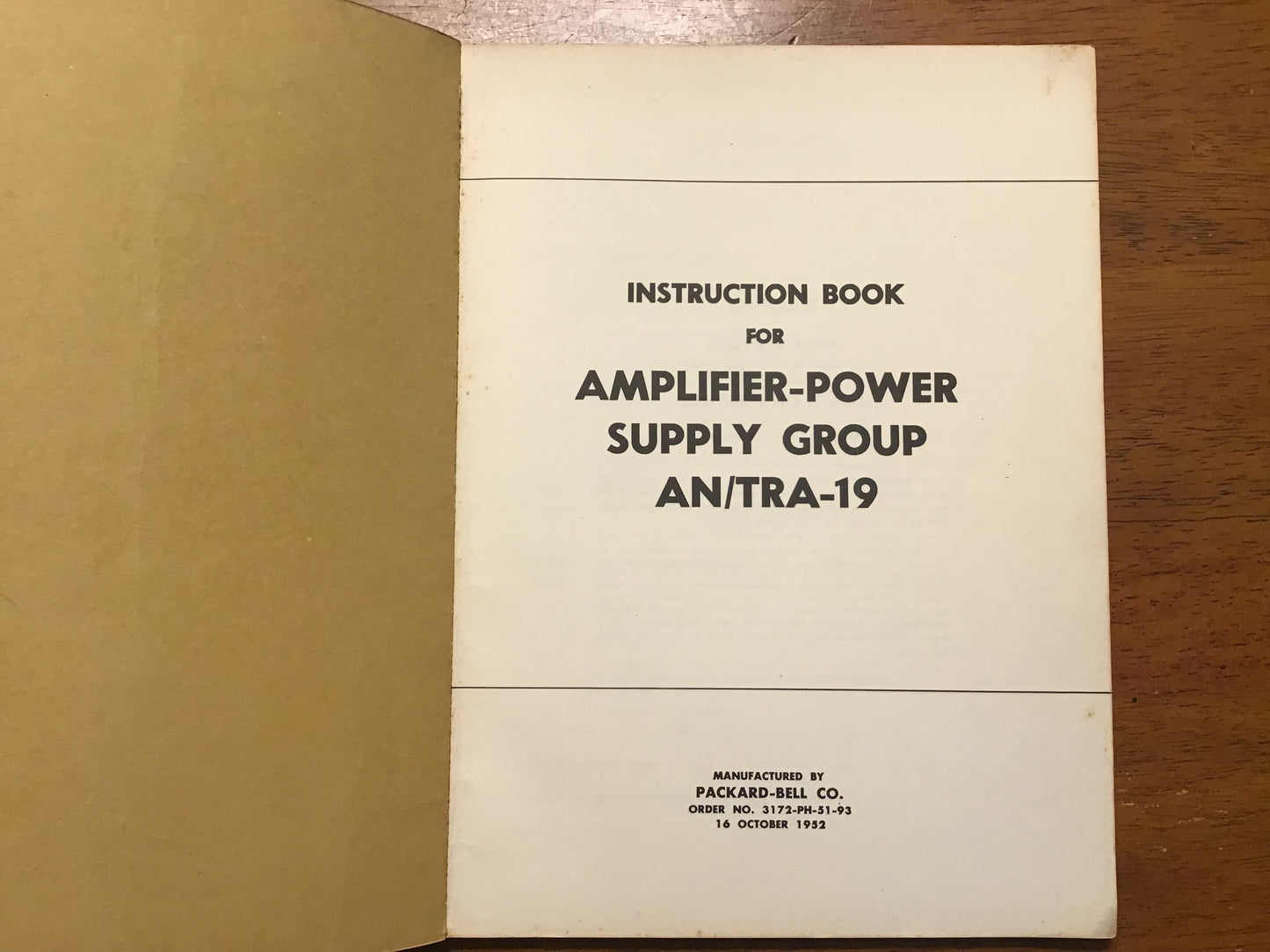1952 Packard-Bell AN/TRA-19 Amplifier Power Supply Group Instruction Manual