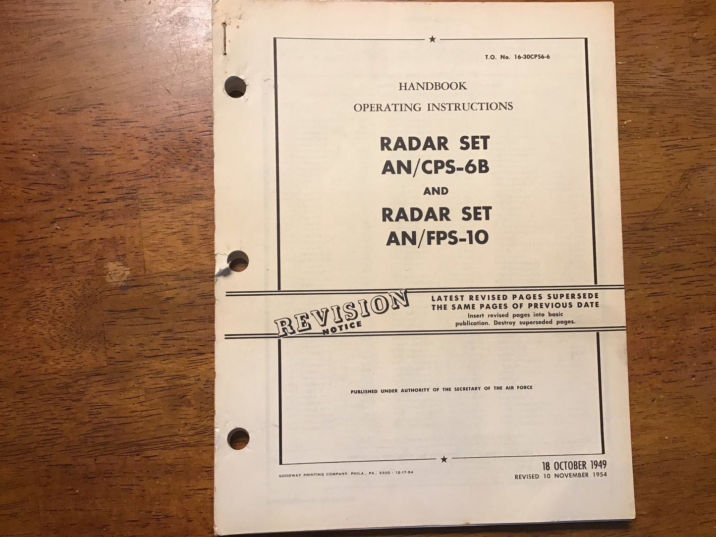 1950s USAF AN/CPS-6B AN/FPS-10 Radar Manuals 3pc Lot Operating & Parts Catalog