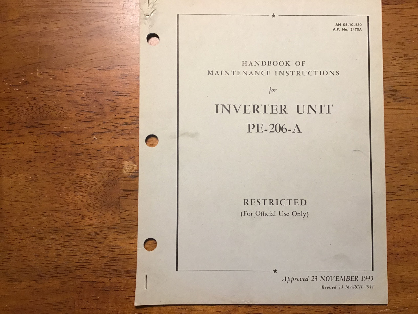 WWII 1944 Inverter Unit PE-206-A Maintenance Manual AN 08-10-230 Restricted USAAF