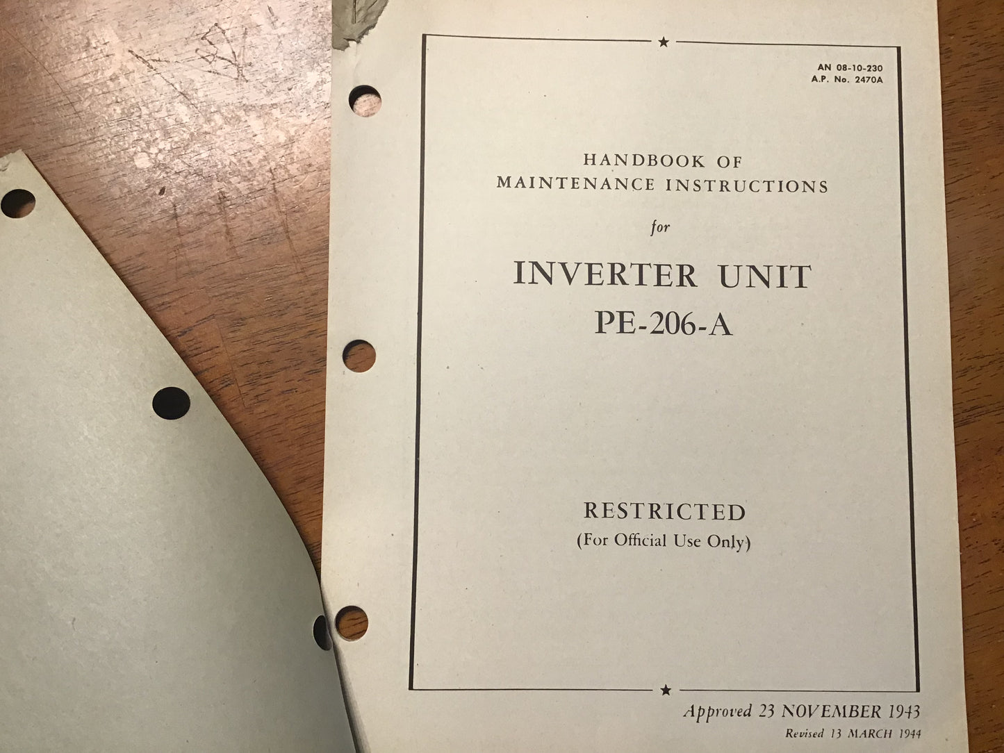 WWII 1944 Inverter Unit PE-206-A Maintenance Manual AN 08-10-230 Restricted USAAF