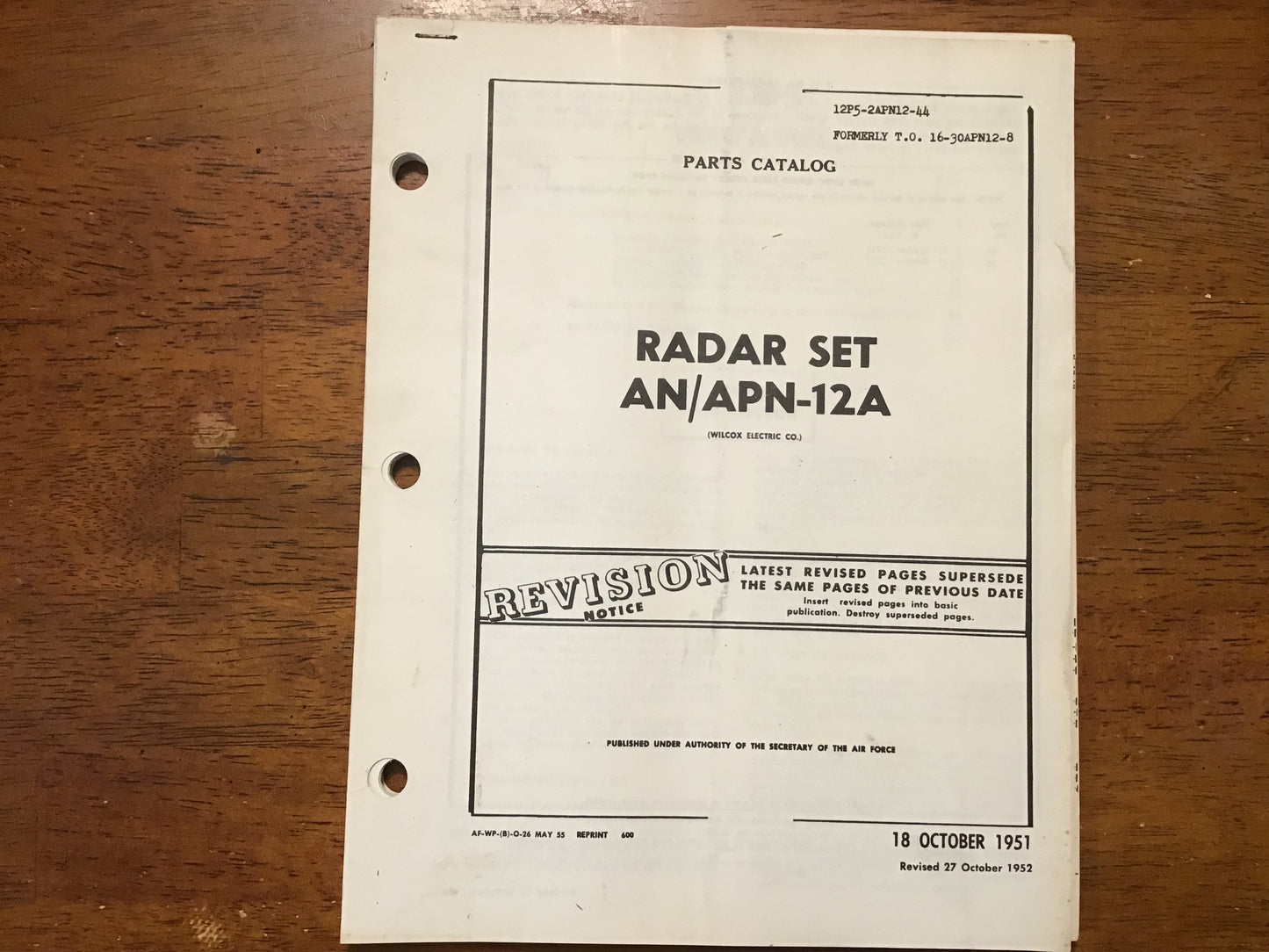 1951 USAF AN/APN-12A Radar Set Parts Catalog Wilcox Electric Korean War