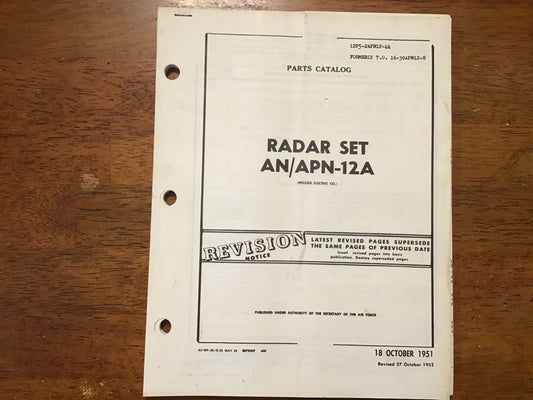 1951 USAF AN/APN-12A Radar Set Parts Catalog Wilcox Electric Korean War