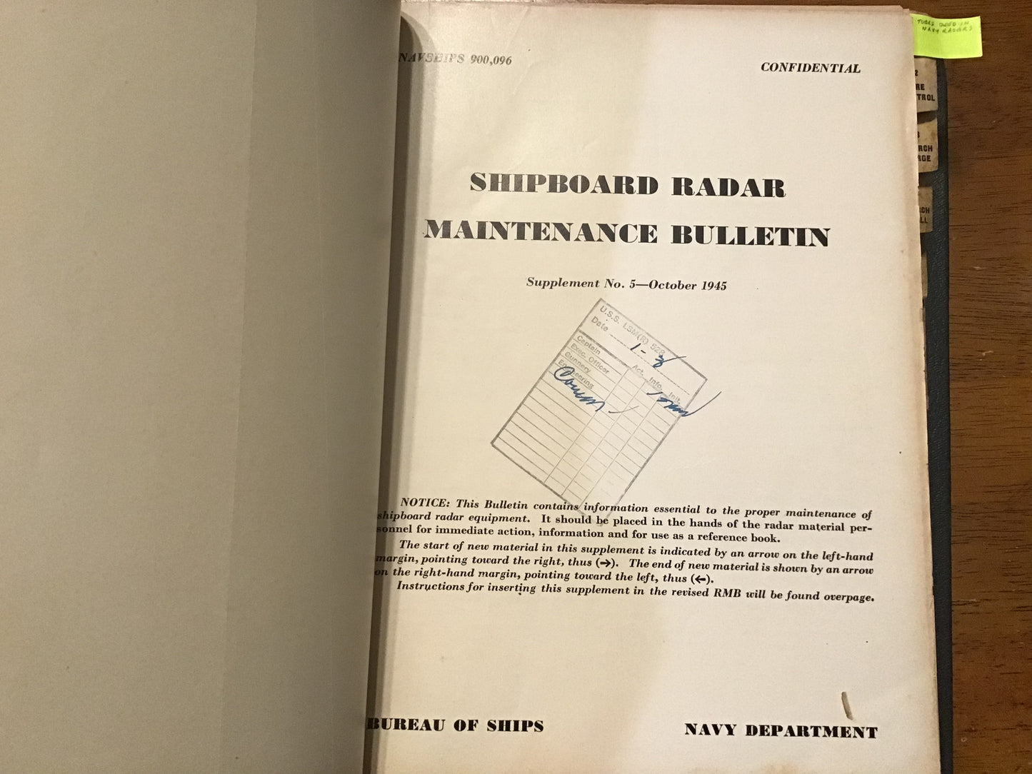 WWII 1945 U.S. Navy Shipboard Radar Maintenance Bulletin CONFIDENTIAL NAVSHIPS