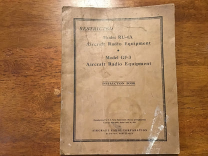 1935 U.S. Navy RU-4A GF-3 Aircraft Radio Equipment Manual RESTRICTED Original