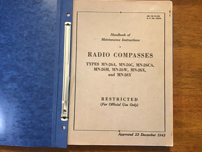 WWII 1943 AN 08-10-256 Radio Compass MN-26 Maintenance Manual Restricted USAAF