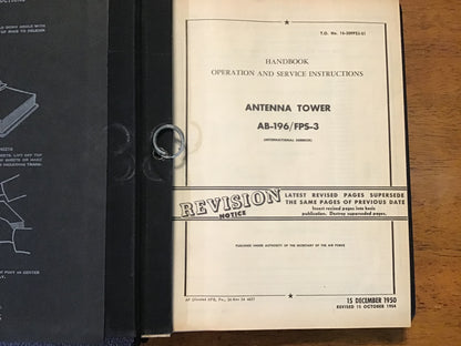 Vintage 1950s U.S. Air Force Radar Technical Manual Binder AN/FPS-3 FPS-6 FPS-8 MPS-11
