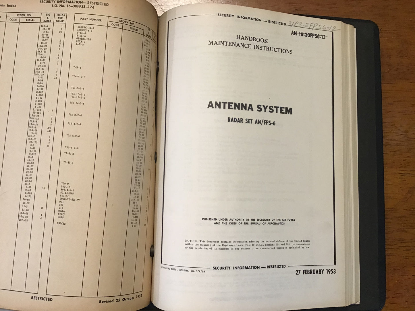 Vintage 1950s U.S. Air Force Radar Technical Manual Binder AN/FPS-3 FPS-6 FPS-8 MPS-11