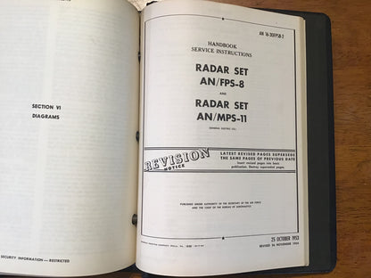 Vintage 1950s U.S. Air Force Radar Technical Manual Binder AN/FPS-3 FPS-6 FPS-8 MPS-11