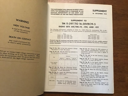 1954 U.S. Army Air Force TM 11-297 Radio Sets AN/VRC-19, -19X & -19Y Technical Manual