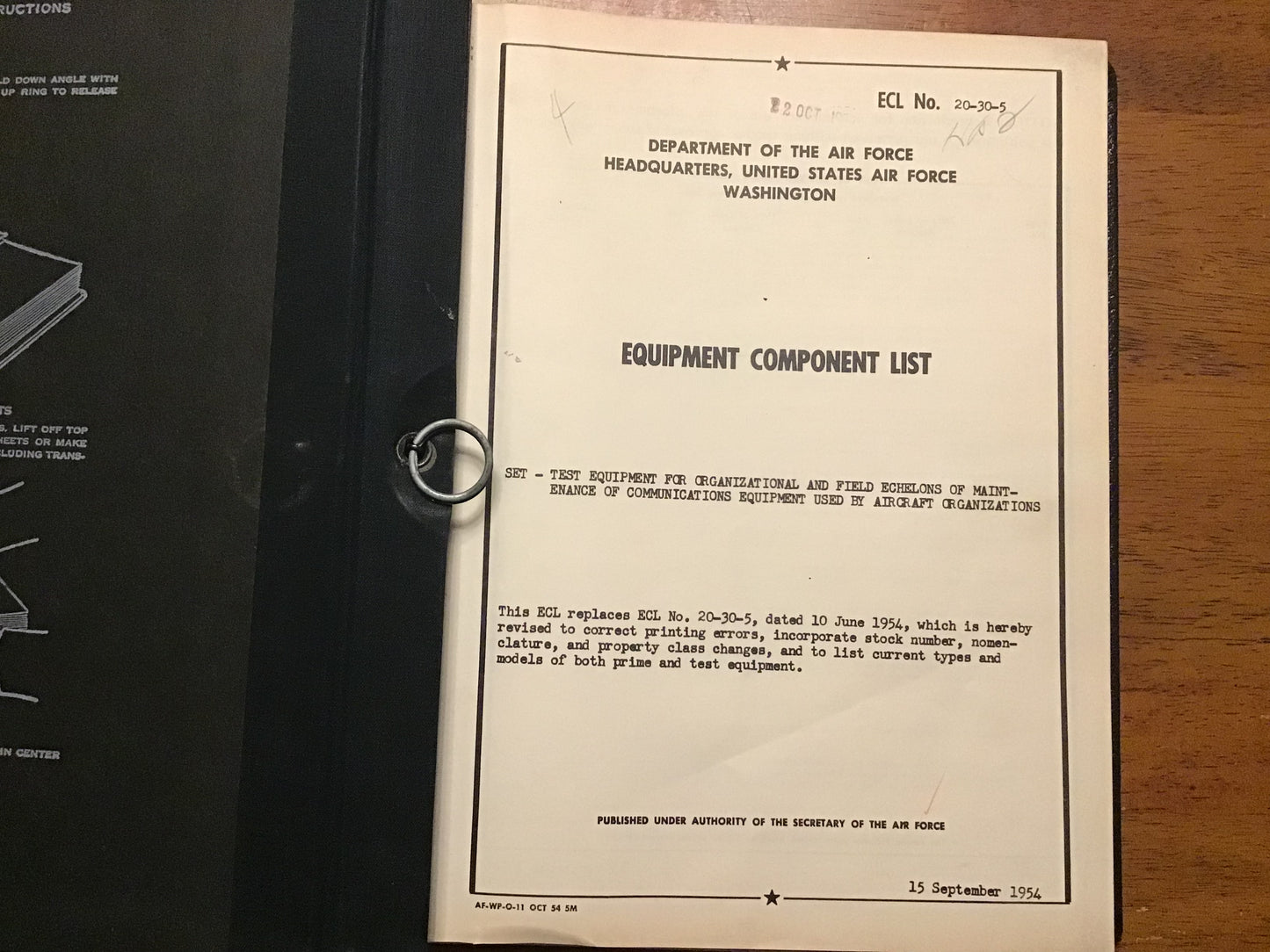 1954 USAF Technical Publications Index Binder TO 00-1-16 / TO 0-1-31 Equipment Lists