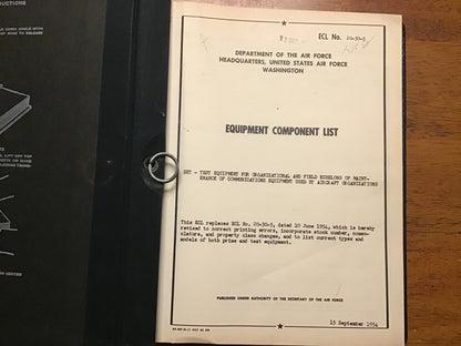 1954 USAF Technical Publications Index Binder TO 00-1-16 / TO 0-1-31 Equipment Lists