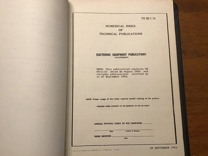 1954 USAF Technical Publications Index Binder TO 00-1-16 / TO 0-1-31 Equipment Lists