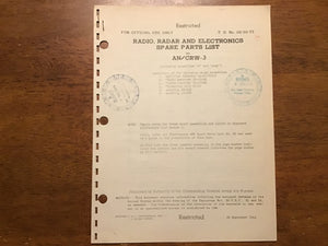 WWII 1944 USAAF AN/CRW-3 Radio Radar Electronics Spare Parts List T.O. 08-55-77