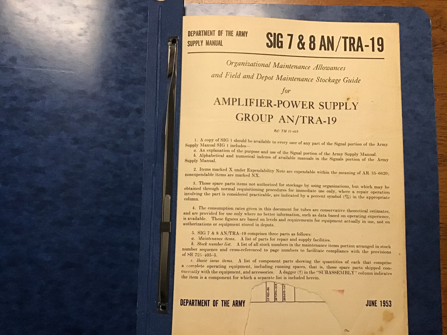 1953 US Army SIG 7 & 8 AN/TRA-19 Amplifier Power Supply Group Signal Corps Manual