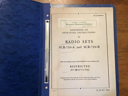 WWII 1945 SCR-720-A SCR-720-B Airborne Radar Operating Manual AN 16-40SCR720-2