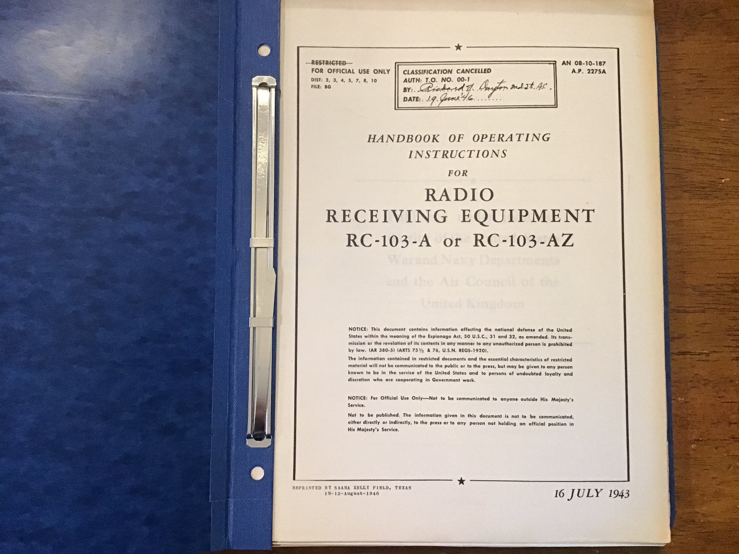 WWII USAAF RC-103-A RC-103-AZ Radio Receiver Technical Manuals 1942-51 Binder