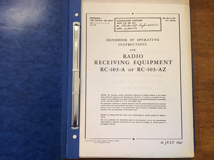 WWII USAAF RC-103-A RC-103-AZ Radio Receiver Technical Manuals 1942-51 Binder