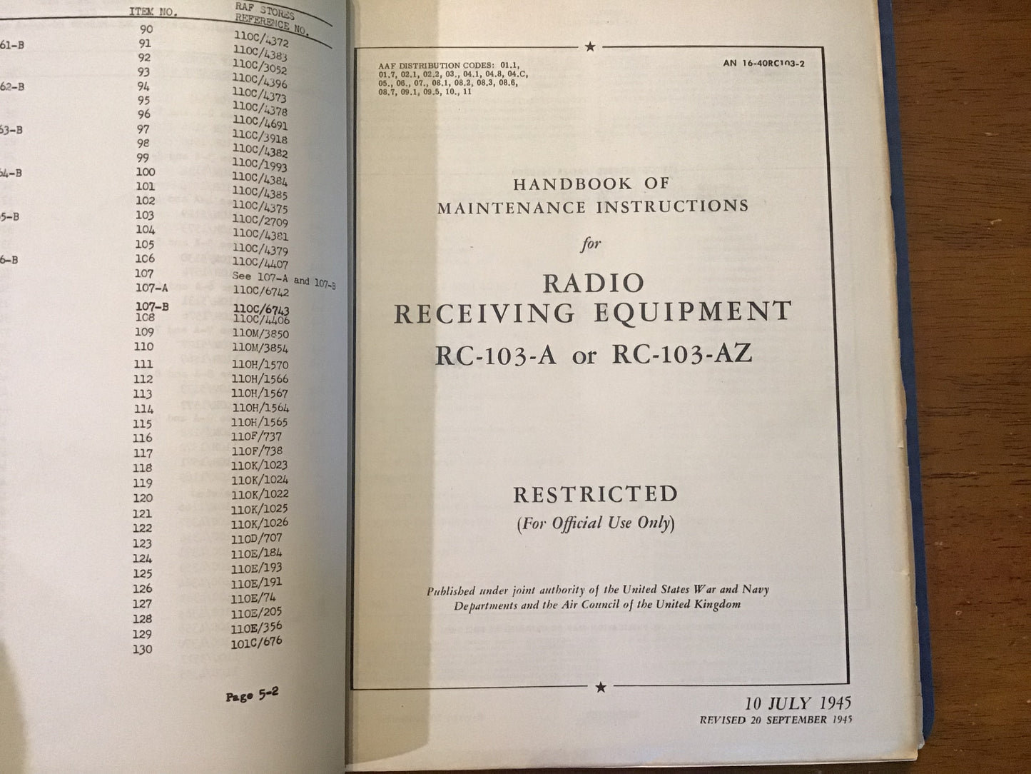 WWII USAAF RC-103-A RC-103-AZ Radio Receiver Technical Manuals 1942-51 Binder