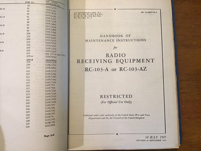 WWII USAAF RC-103-A RC-103-AZ Radio Receiver Technical Manuals 1942-51 Binder
