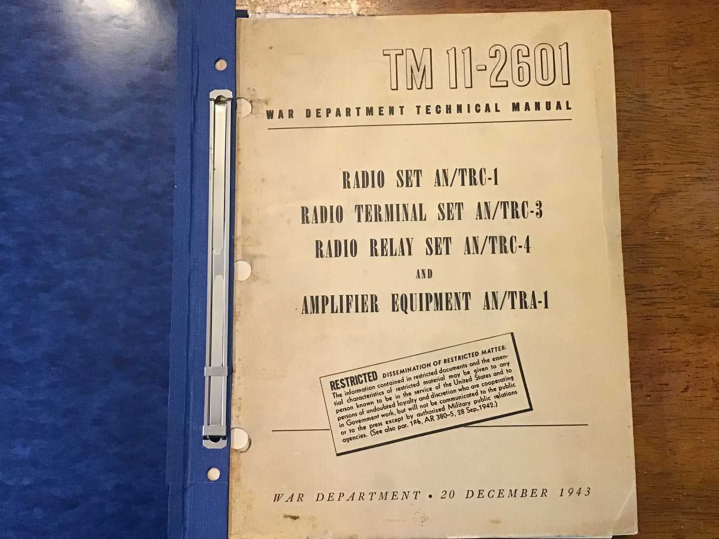 WWII 1943 War Department TM 11-2601 AN/TRC-1 TRC-3 TRC-4 TRA-1 Radio Manual