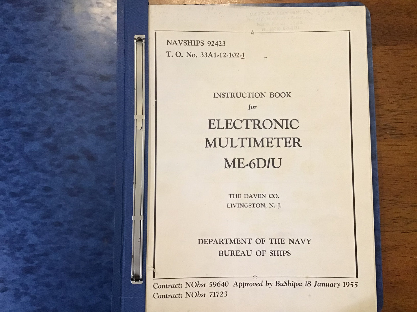Vintage 1955 U.S. Navy NAVSHIPS 92423 Electronic Multimeter ME-6D/U Manual