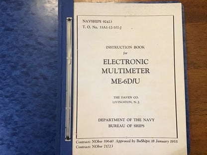 Vintage 1955 U.S. Navy NAVSHIPS 92423 Electronic Multimeter ME-6D/U Manual