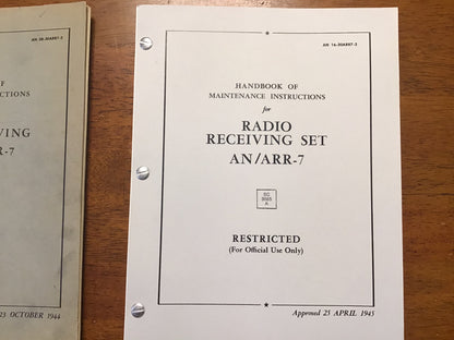 WWII AN/ARR-7 Radio Receiving Set Manuals 1944 Original + 1945 Operating Maintenance