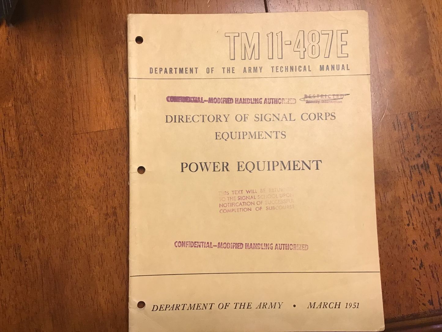 Original 1951 U.S. Army TM 11-487E Signal Corps Power Equipment Manual Restricted
