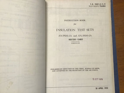 Vintage USAF Navy AN/PSM-1 AN/PSM-2 Test Set Manuals 1951-52 Holtzer-Cabot