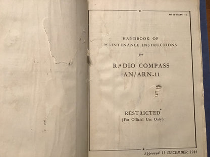 WWII 1944 Radio Compass AN/ARN-11 Operating & Maintenance Manuals Restricted USAAF