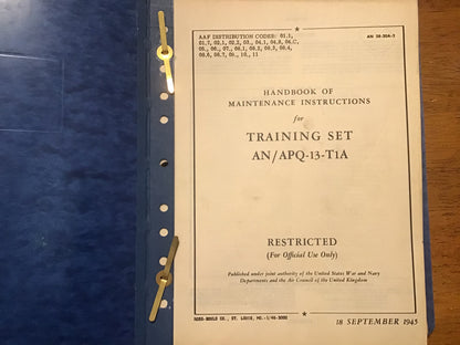 WWII 1945 AN/APQ-13-T1A Training Set Maintenance Manual AN 28-20A-2 Restricted AAF