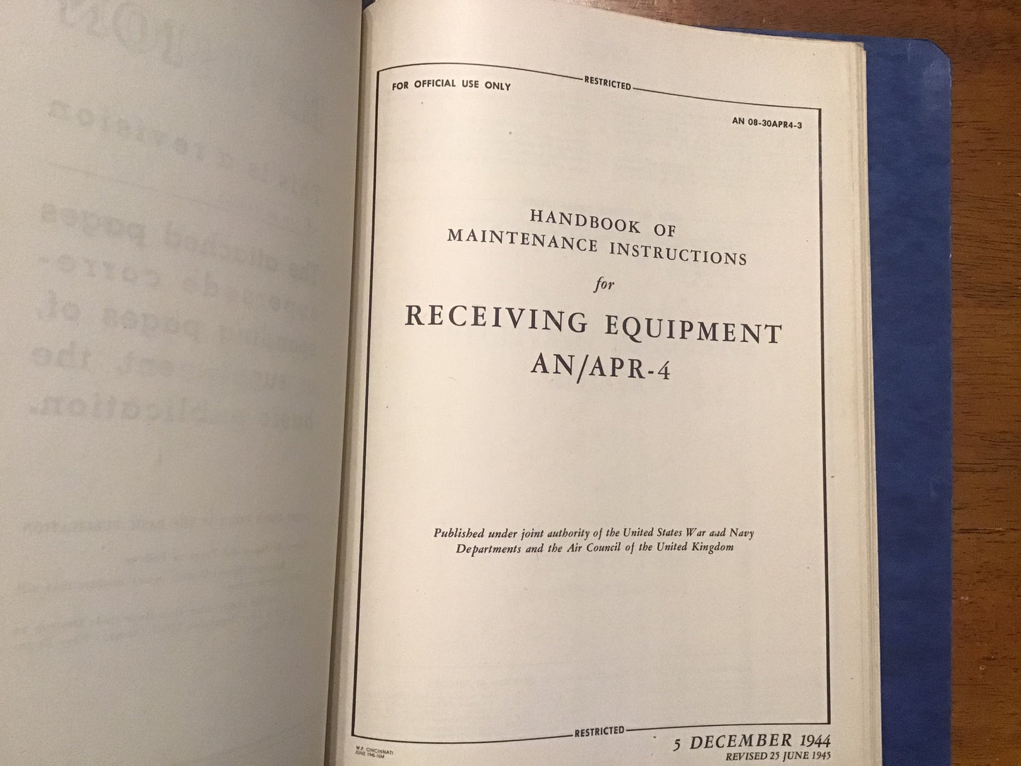 WWII AN/APR-4 Radar Receiving Equipment Manuals AN 08-30APR4-2 & -3 Restricted 1944