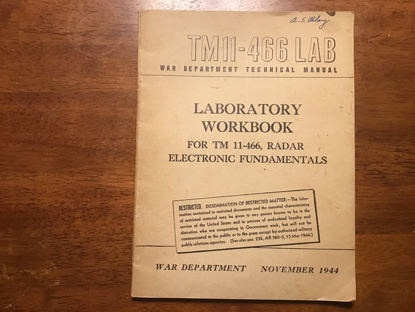 WWII 1944 TM 11-466 LAB Radar Electronic Fundamentals Laboratory Workbook Restricted