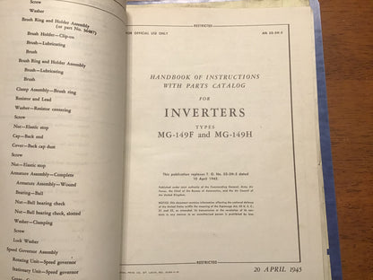 WWII USAAF MG-149 MG-149F MG-149H Aircraft Inverter Technical Manual Lot Binder