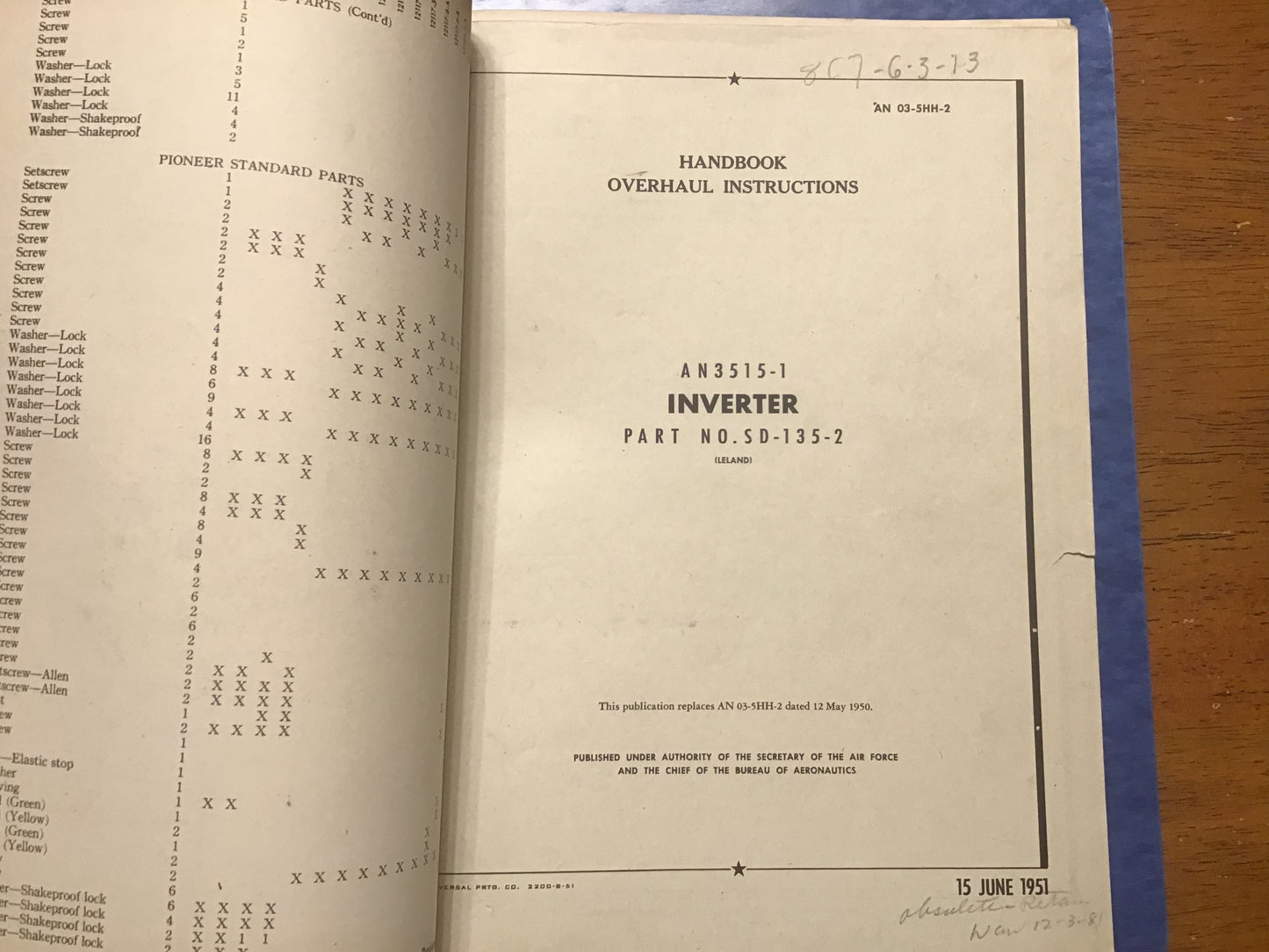 USAAF USAF Aircraft Inverter Technical Manuals Pioneer Bendix 1946-59 Binder
