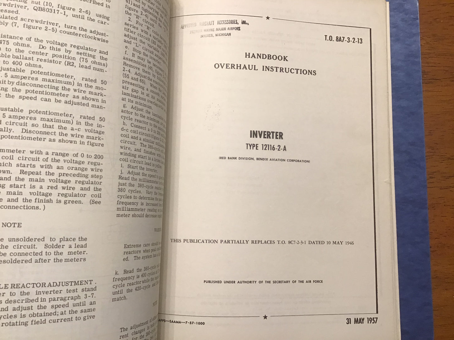 USAAF USAF Aircraft Inverter Technical Manuals Pioneer Bendix 1946-59 Binder
