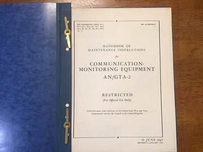 WWII USAAF AN/GTA-2 AN/GTA-3A Military Communications Manuals 1945-1952 Binder