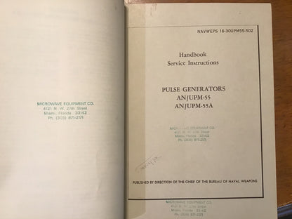 Vintage US Navy AN/UPM-55 Pulse Generator Technical Manuals 1960 Binder