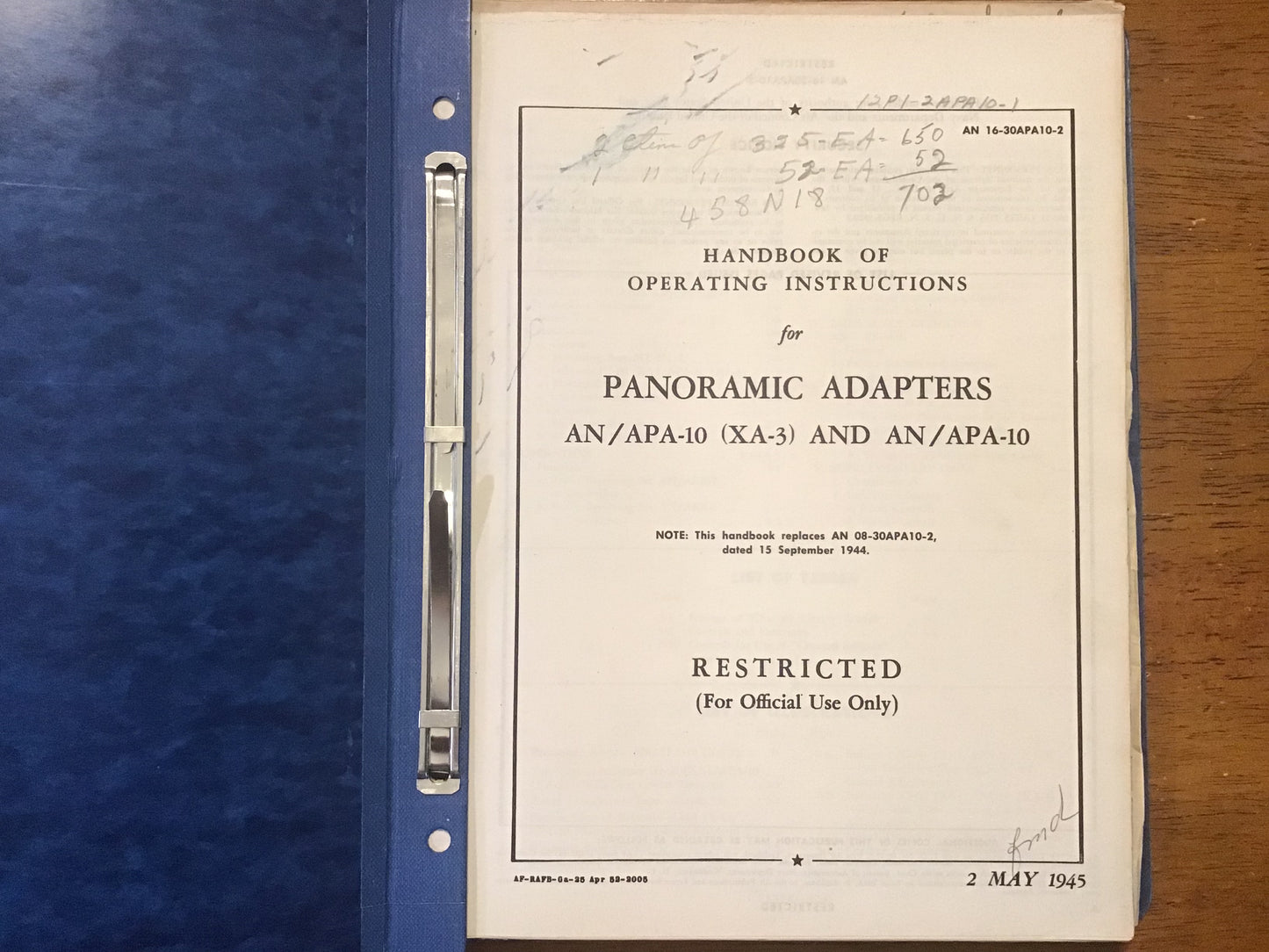 WWII USAAF AN/APA-10 Panoramic Adapter Radar Manuals 1944-45 Binder