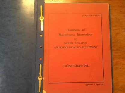 WWII 1945 US Navy AN/APD-1 Airborne Homing Equipment Maintenance Manual Original