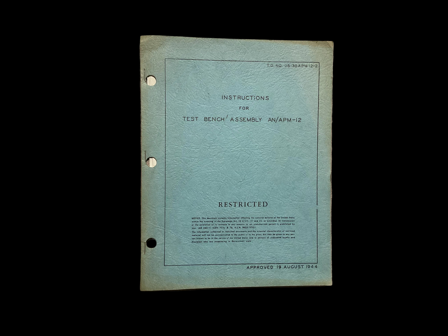 WWII U.S. Military Manual – AN/APM-12 Test Bench Assembly Instructions (Restricted, 1944)