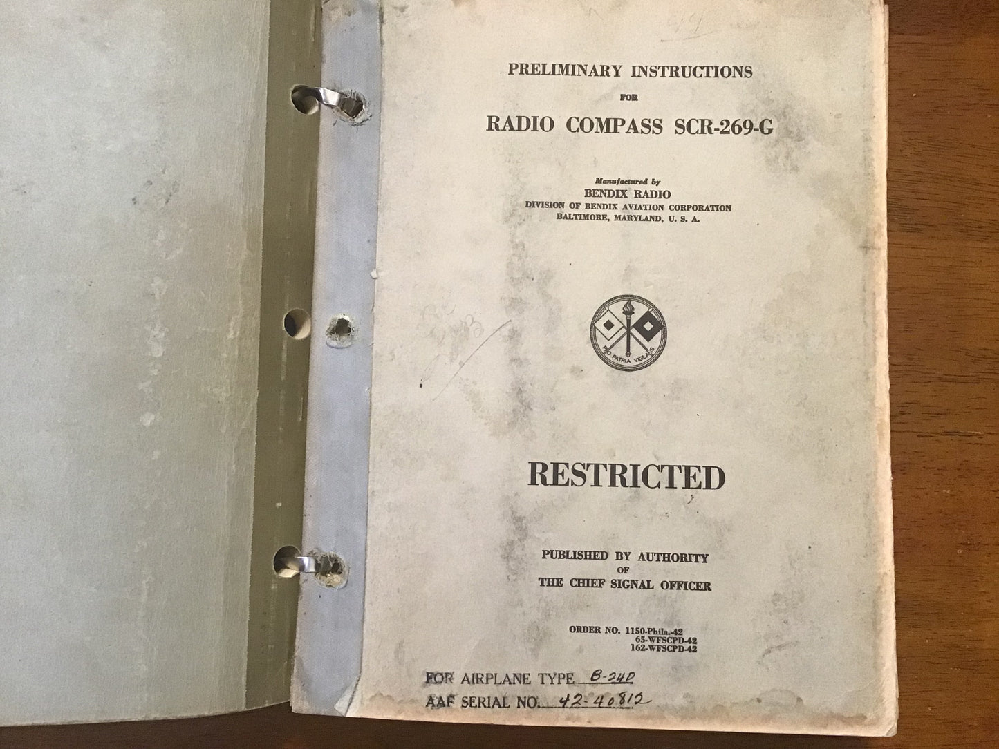 WWII Bendix SCR-269 Radio Compass Manuals 1941-44 B-24 Liberator Binder Lot