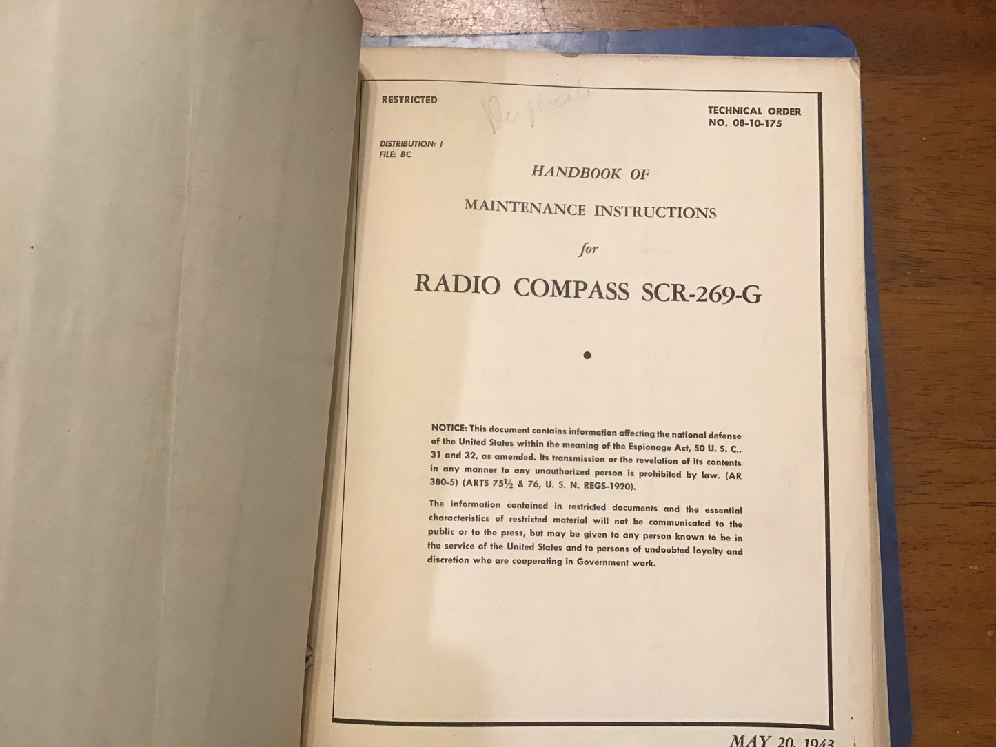 WWII Bendix SCR-269 Radio Compass Manuals 1941-44 B-24 Liberator Binder Lot