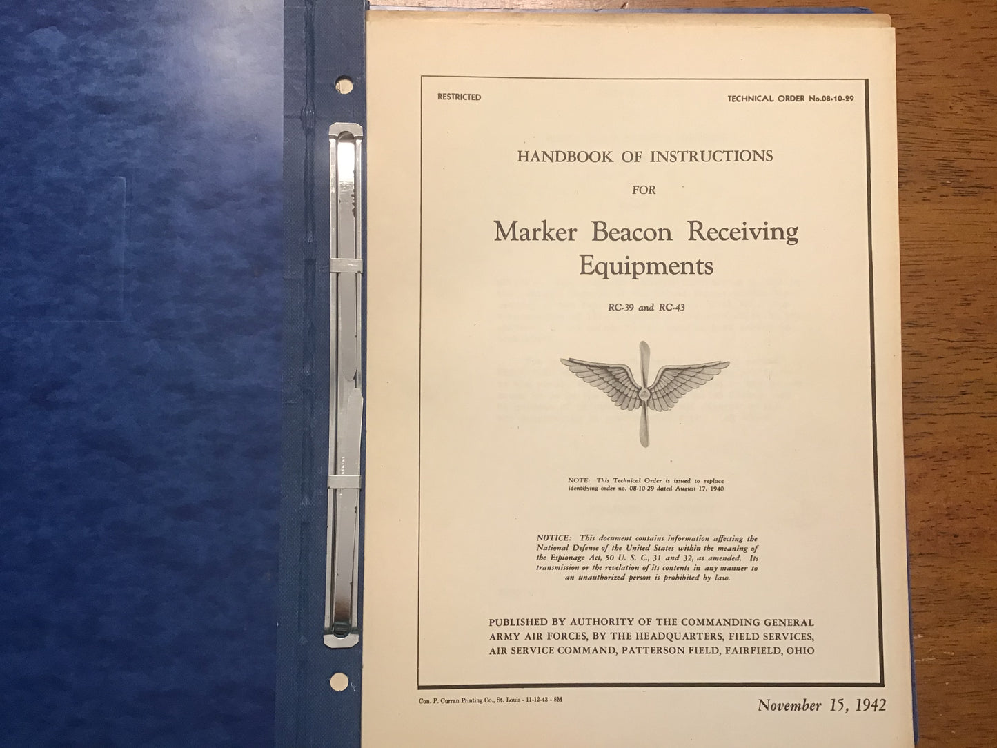WWII USAAF RC-39 RC-43 Marker Beacon Receiver Manuals 1942-44 Restricted AAF