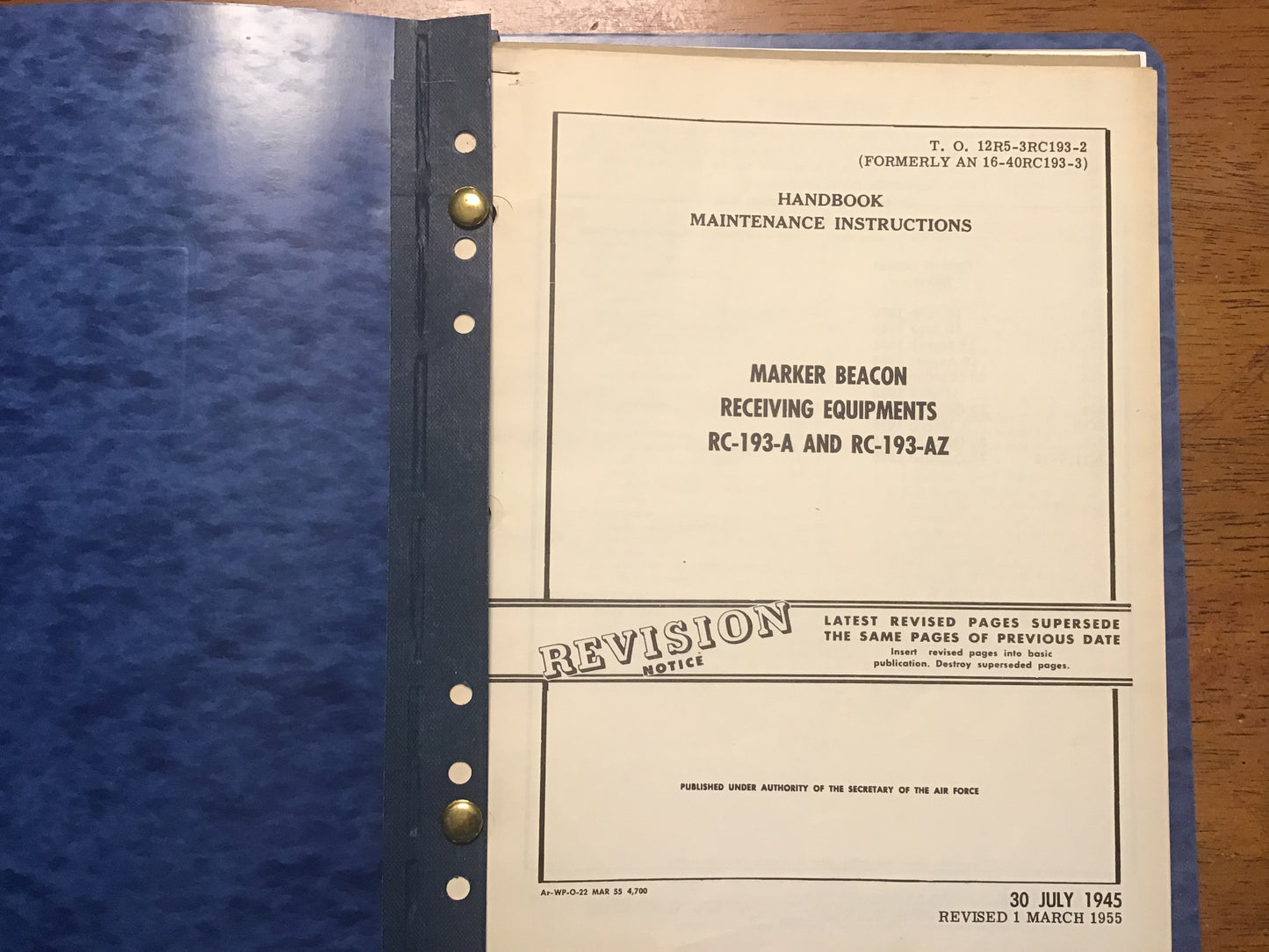 WWII USAAF RC-193-A RC-193-AZ Marker Beacon Radio Manuals BC-1033 Restricted